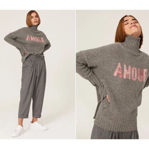 ZADIG & VOLTAIRE Alma Amour Turtleneck Sweater Sz XS Oversized Boxy Chunky Gray - Picture 1 of 12